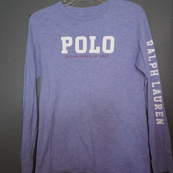 Polo Ralph Lauren Boys Blue Long Sleeve Distressed Graphic Shirt Size Medium - Picture 1 of 5